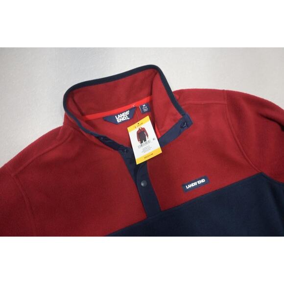 Land's End Snap Neck Fleece Jacket Comfort Maroon Blue Mens Sz Medium NWT - Picture 5 of 7